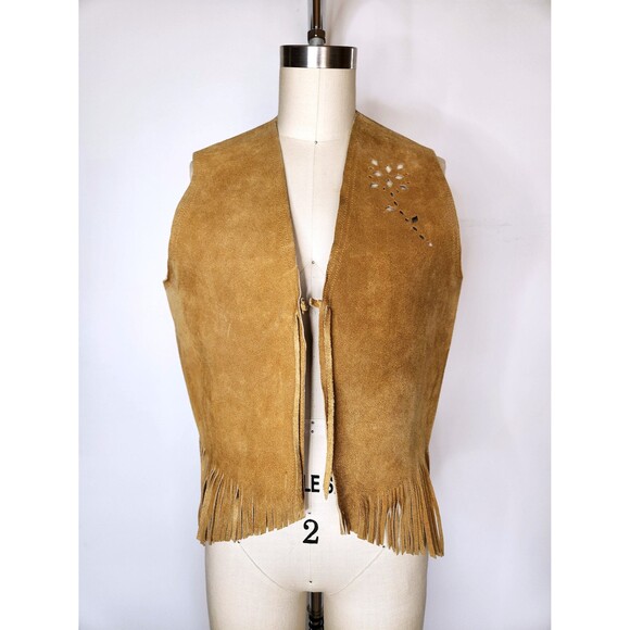 Leather FRINGES Perforates Floral Leather Vest Southwestern Western Unisex S M - Picture 8 of 10